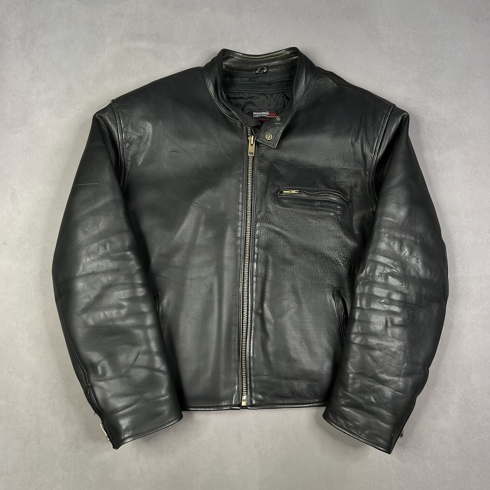 Vintage Black Leather Bomber Jacket - Men's